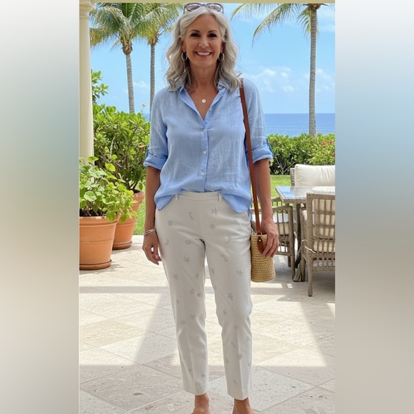 Talbots Pants - Talbot’s Tan Embroidered Cropped Pants